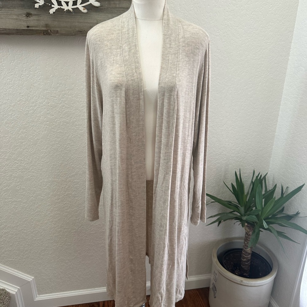 Beyond Yoga Stretch Knit Oatmeal Cream Cardigan wrap size Large NWT